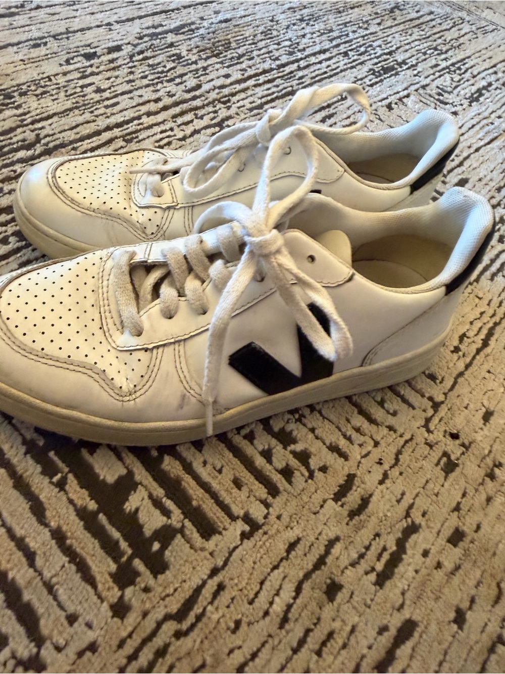 Veja White Leather Sneakers with Black V Accent